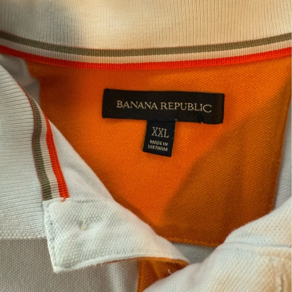 Banana Republic Navy and Orange Striped Cotton Polo Shirt, Size XXL